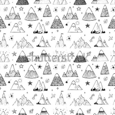 Sticker  Seamless pattern with mountains and stars. Can be used for wallpaper, pattern fills, textile, web page background, surface textures