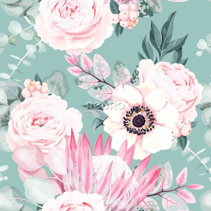 Sticker  Seamless vector pattern with pastel vintage flower