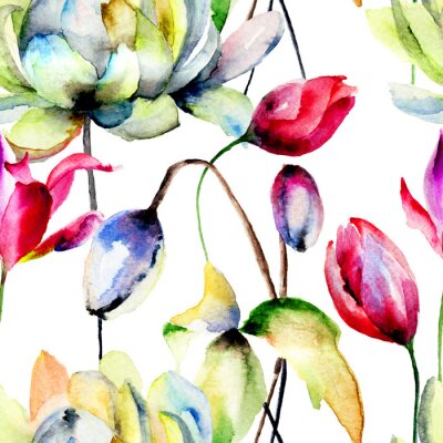 Sticker  Seamless wallpaper avec des fleurs d'été