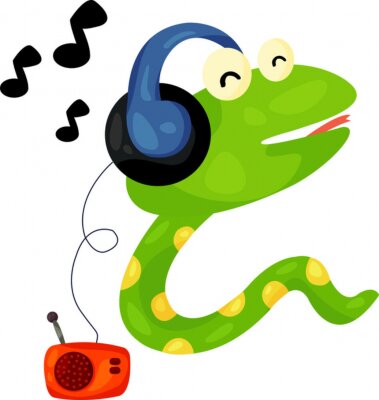 Sticker  Serpent vert dans des écouteurs écoutant la musique