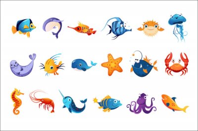 Sticker  Set d'animaux de mer colorés