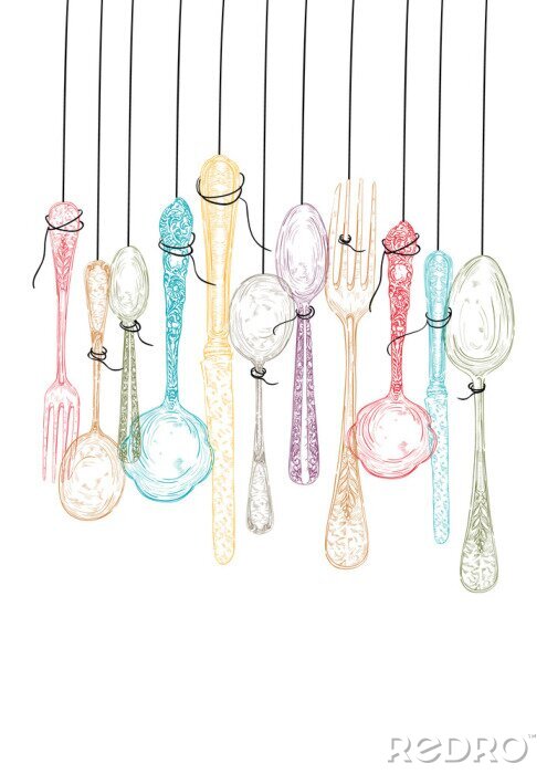 Sticker  Set de couverts rétro