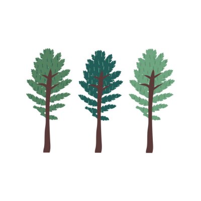 Sticker  Set of green trees doodle drawing. Minimal concept of sustainable living, eco forest. Cute plants with texture. Hand drawn flat vector illustration in cartoon style isolated on white background