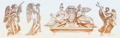 Sticker  set of original sketch digital drawing of marble statue