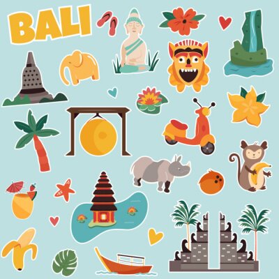 Sticker  Set of stickers with Bali landmarks and elements