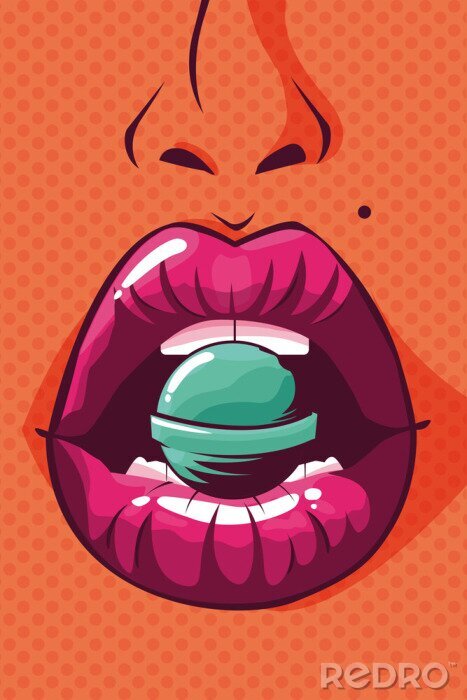 Sticker  sexy woman lips with candy pop art style