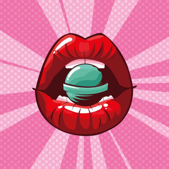 Sticker  sexy woman lips with candy pop art style