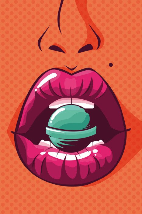 Sticker  sexy woman lips with candy pop art style