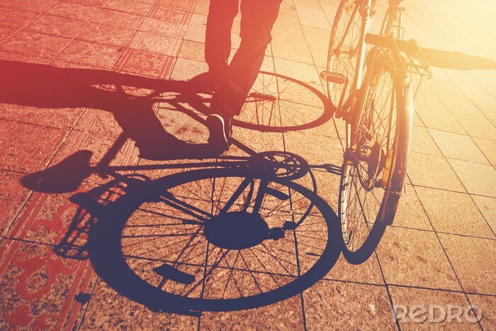 Sticker  Shadow on Pavement, Man Pushing Bicycle