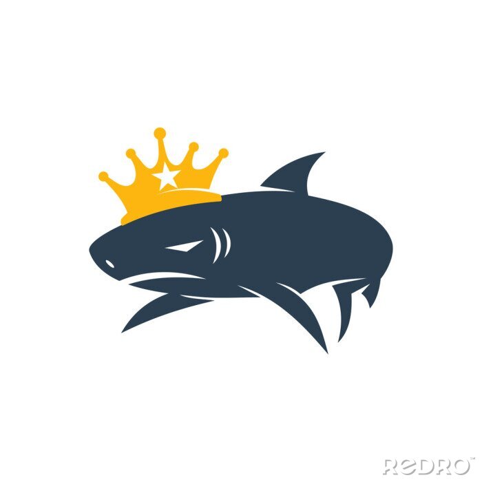 Sticker  Shark King logo design vector isolated illustration template