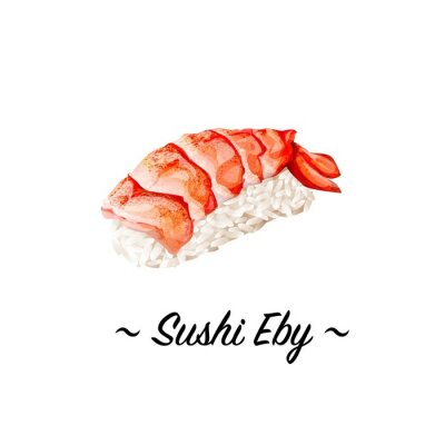 Sticker  Shrimp sushi gros plan isolé sur fond blanc.