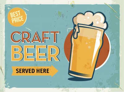 Sticker  Signe en métal grunge rétro avec de la bière. Verre de bière à froid. Affiche vintage. Panneau routier. Conception ancienne.