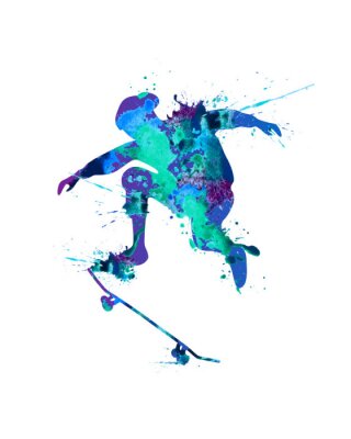 Sticker  Silhouette d'un skateur en bleu