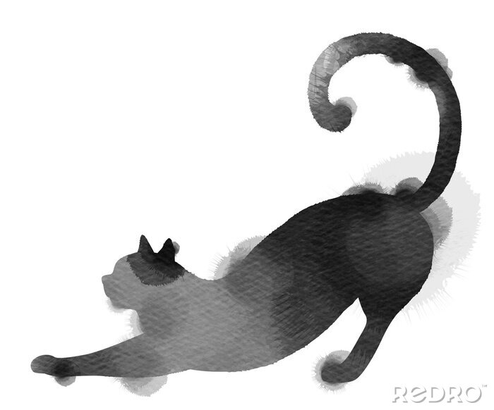 Sticker  Silhouette de chat noir aquarelle