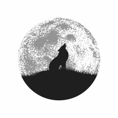Sticker  Silhouette de loup hurlement sur fond de pleine lune