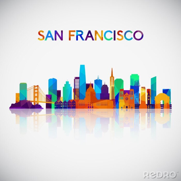 Sticker  Silhouette de skyline de San Francisco dans un style géométrique coloré. Symbole pour votre conception. Illustration vectorielle