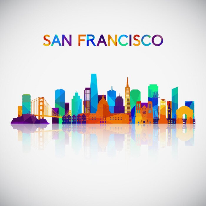 Sticker  Silhouette de skyline de San Francisco dans un style géométrique coloré. Symbole pour votre conception. Illustration vectorielle