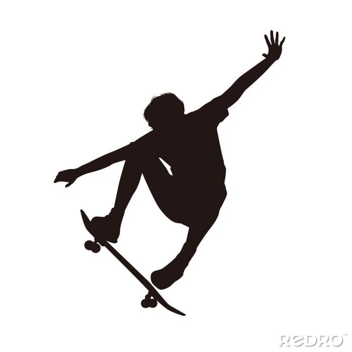 Sticker  Silhouette noire d'un garçon avec un skateboard