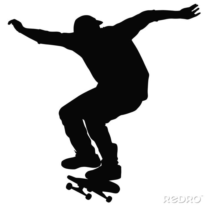 Sticker  Silhouette noire d'un garçon sur un skateboard