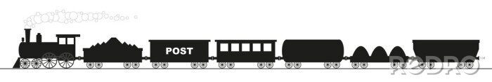 Sticker  silhouette noire d'une locomotive avec six wagons différents
