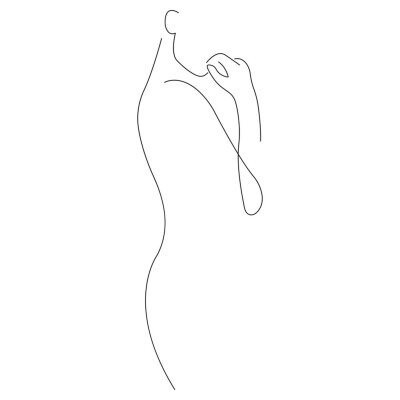 Sticker  Silhouette of a girl mysteriously looking forward. Minimalism style. Design is suitable for the use of modern decor, paintings, cosmetics, packaging, tattoos, printing on a t-shirt. Isolated vector