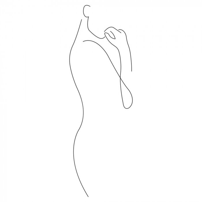 Sticker  Silhouette of a girl mysteriously looking forward. Minimalism style. Design is suitable for the use of modern decor, paintings, cosmetics, packaging, tattoos, printing on a t-shirt. Isolated vector