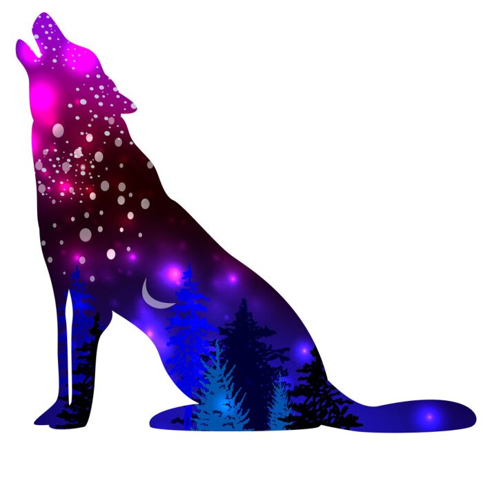 Sticker  Silhouettes of Wolf with space galaxy background effect