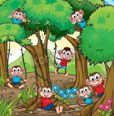 Sticker  Singes en vêtements rouges et bleus