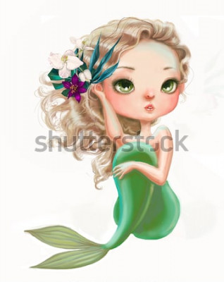 Sticker  Sirène blonde avec des fleurs dans les cheveux
