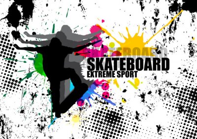 Sticker  Skateboard et homme en plein saut