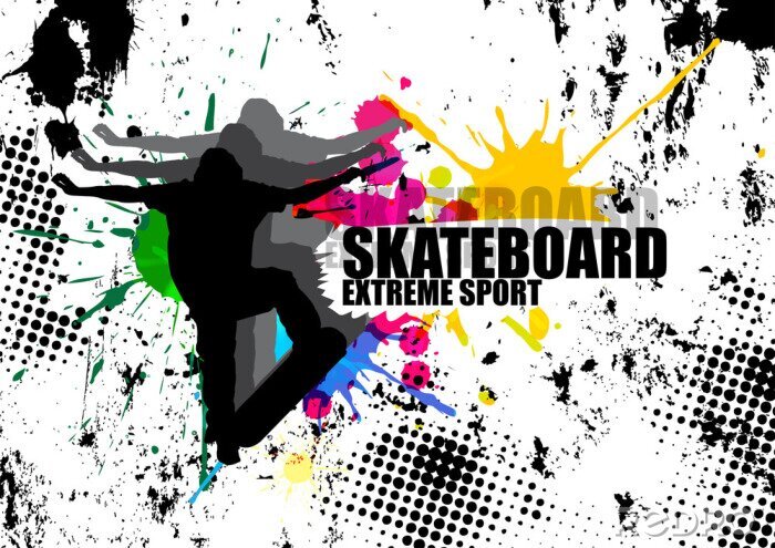 Sticker  Skateboard et homme en plein saut