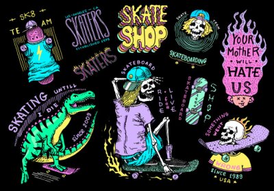 Sticker  Skateboard et motif crâne