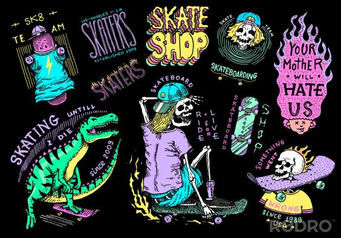 Sticker  Skateboard et motif crâne