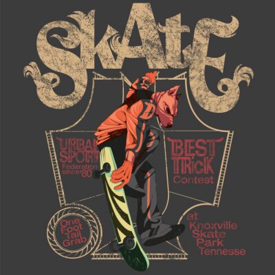 Sticker  Skateboard et pitbull