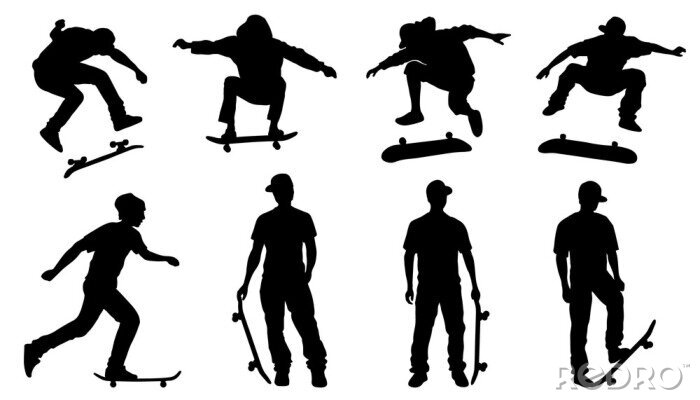 Sticker  Skateboard et silhouettes d'hommes