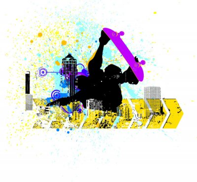 Sticker  Skateboard violet tenu dans les mains