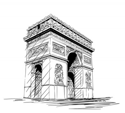 Sticker  Sketch of Arc de Triomphe in Paris, France, Hand drawn illustration isolated