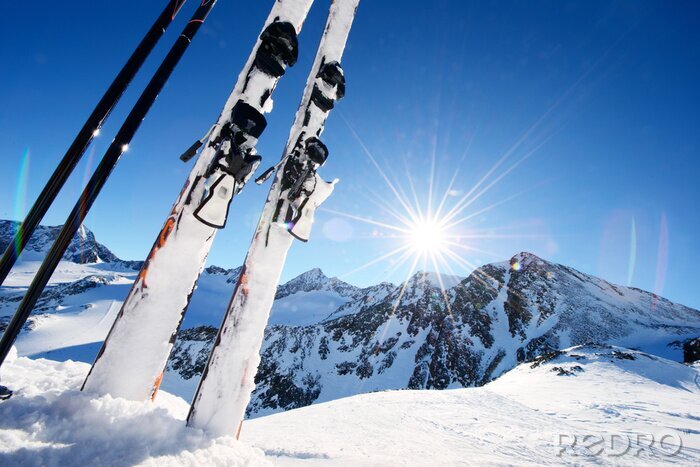 Sticker  Ski, équipement, élevé, montagnes, neige, hiver