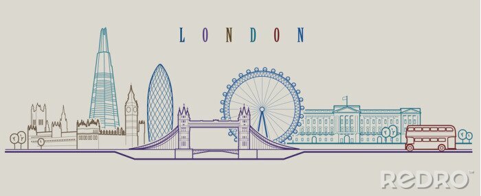 Sticker  Skyline de Londres. Fond de vecteur Illustration graphique de contour.