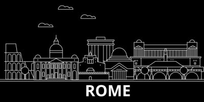 Sticker  Skyline de silhouette de Rome. Italie - Ville de vecteur de Rome, architecture linéaire italienne, bâtiments. Illustration de Rome ligne voyage, monuments. Icône plate de l'Italie, bannière de concept