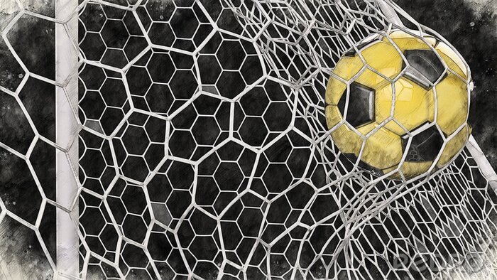 Sticker  Soccer ball illustration combined pencil sketch and watercolor sketch. 3D illustration. 3D CG. High resolution.