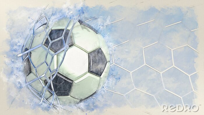 Sticker  Soccer ball illustration combined pencil sketch and watercolor sketch. 3D illustration. 3D CG. High resolution.