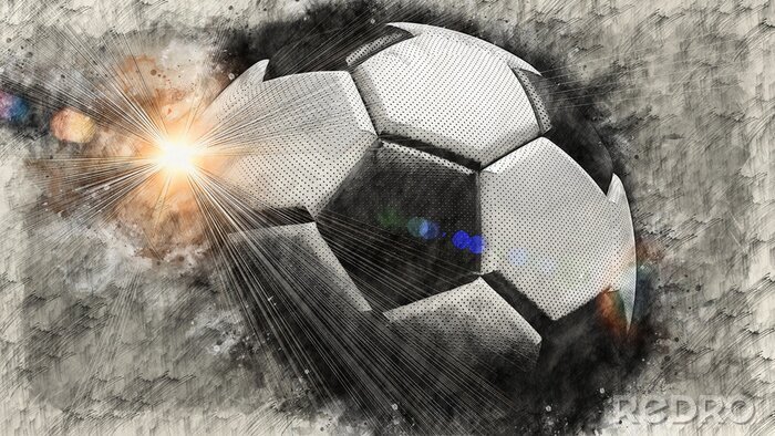 Sticker  Soccer ball illustration combined pencil sketch and watercolor sketch. 3D illustration. 3D CG. High resolution.
