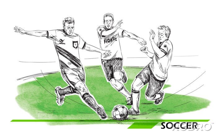 Sticker  Soccer, illustration de joueurs de football. Image vectorielle isolée sur blanc