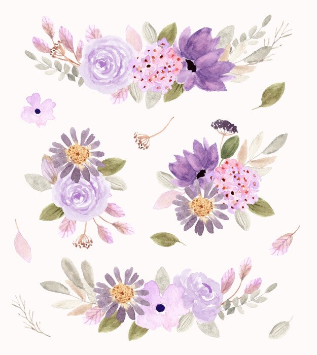 Sticker  soft purple floral arrangement watercolor collection