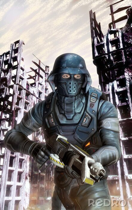 Sticker  soldat futuriste en action à la guerre