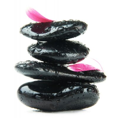 Sticker  Spa pierres et des pétales de rose isolé sur blanc