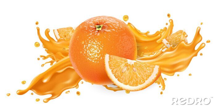 Sticker  Splash of fruit juice and fresh orange.