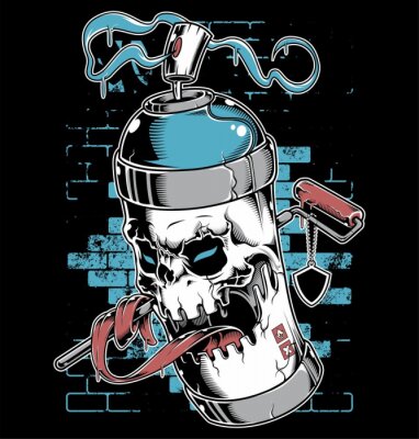 Sticker  Spray paint skull face graffiti cartoon character