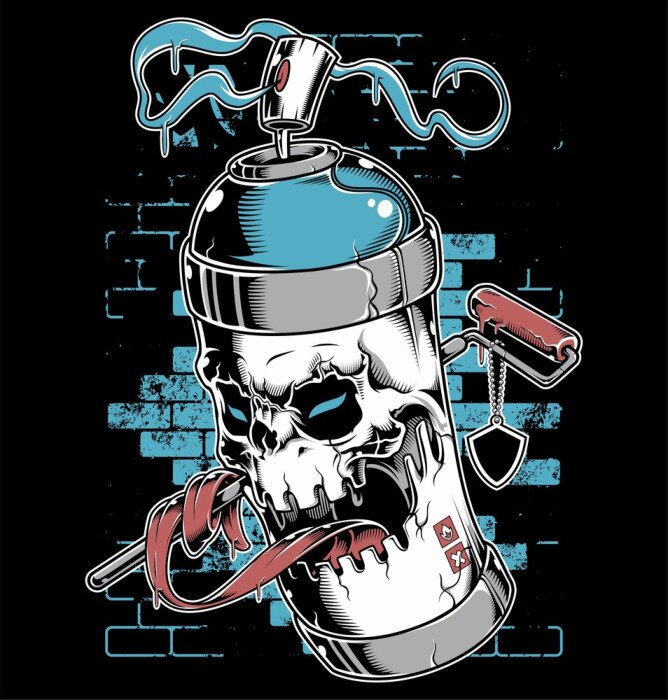 Sticker  Spray paint skull face graffiti cartoon character
